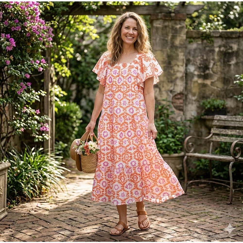 Ro's Garden Jenna Dress Imogene Orange Size M